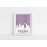 Seattle Washington skyline and map with coordinates - 5x7 Unframed Print / Thistle - Road Map and Skyline