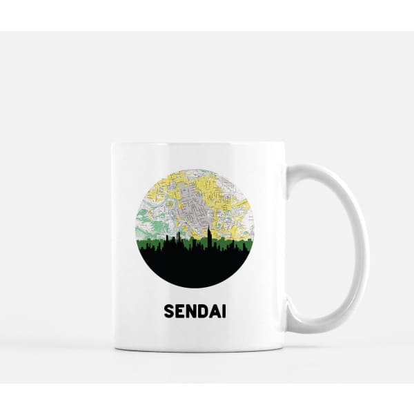 Sendai Japan city skyline with vintage Sendai map - Mug | 11 oz - City Map Skyline
