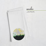 Sendai Japan city skyline with vintage Sendai map - Tea Towel - City Map Skyline