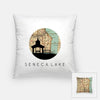 Seneca Lake New York city skyline with vintage Seneca Lake map - Pillow | Square - City Map Skyline