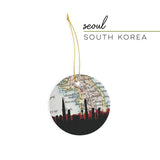 Seoul South Korea city skyline with vintage Seoul map - Ornament - City Map Skyline
