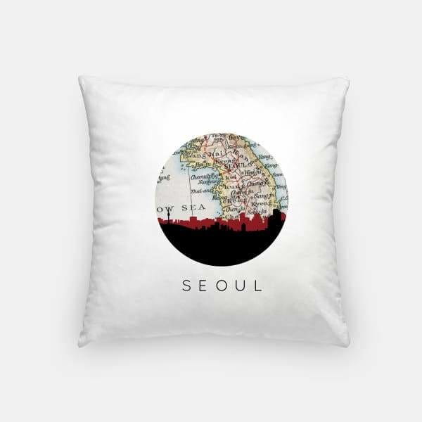 Seoul South Korea city skyline with vintage Seoul map - 5x7 Unframed Print - City Map Skyline