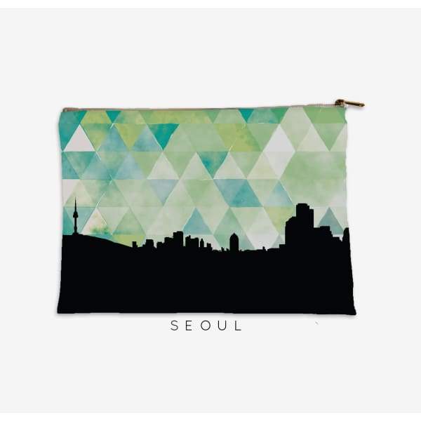 Seoul South Korea geometric skyline - Pouch | Small / Green - Geometric Skyline