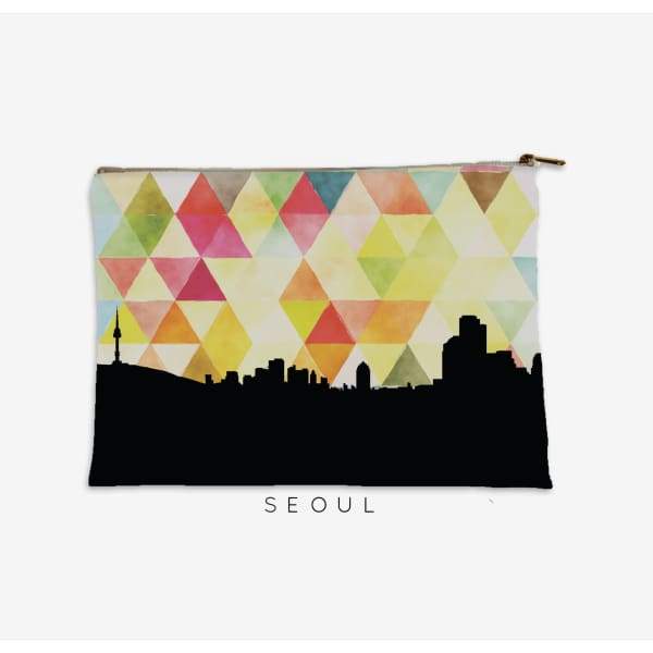 Seoul South Korea geometric skyline - Pouch | Small / Yellow - Geometric Skyline