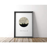 Sevilla city skyline with vintage Sevilla map - City Map Skyline