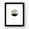 Sevilla city skyline with vintage Sevilla map - 5x7 FRAMED Print - City Map Skyline
