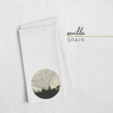 Sevilla city skyline with vintage Sevilla map - Tea Towel - City Map Skyline