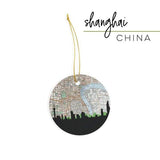 Shanghai China city skyline with vintage Shanghai map - City Map Skyline