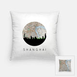 Shanghai China city skyline with vintage Shanghai map - Pillow | Square - City Map Skyline
