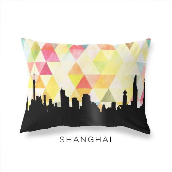 Shanghai China geometric skyline - Pillow | Lumbar / Yellow - Geometric Skyline