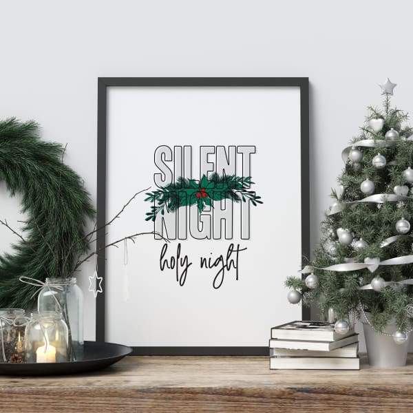 Silent Night modern retro Christmas - 5x7 Unframed Print / Green - Modern Retro Christmas