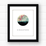 Singapore Singapore city skyline with vintage Singapore map - 5x7 FRAMED Print - City Map Skyline