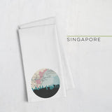 Singapore Singapore city skyline with vintage Singapore map - Tea Towel - City Map Skyline