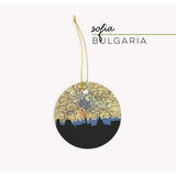 Sofia city skyline with vintage Sofia map - Ornament - City Map Skyline