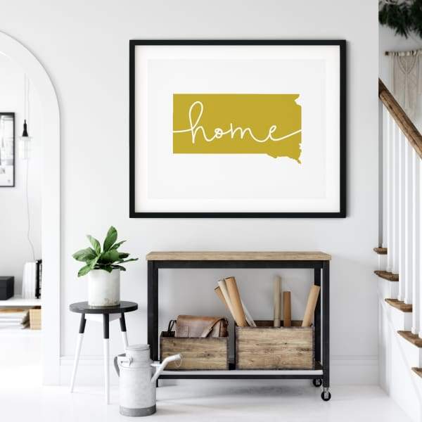 South Dakota ’home’ state silhouette - 5x7 Unframed Print / GoldenRod - Home Silhouette