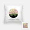 Springfield Ohio city skyline with vintage Springfield Ohio map - Pillow | Square - City Map Skyline