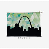 St Louis Missouri geometric skyline - Pouch | Small / Green - Geometric Skyline