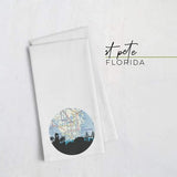 St Petersburg Florida city skyline with vintage St Petersburg map - Tea Towel - City Map Skyline