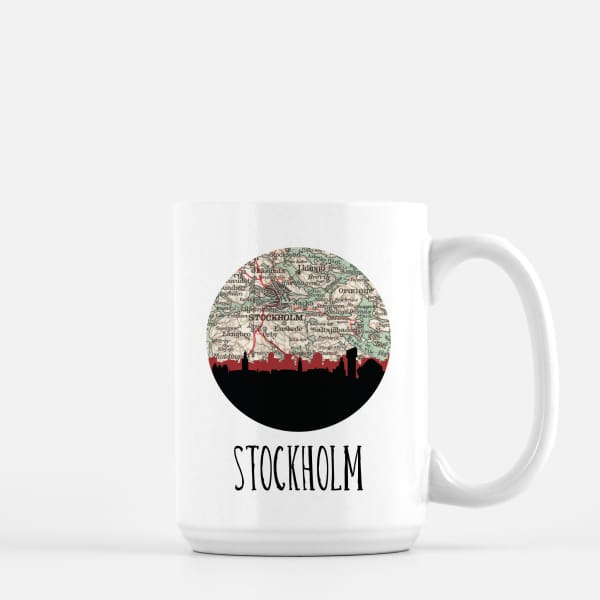 Stockholm city skyline with vintage Stockholm map - Mug | 15 oz - City Map Skyline