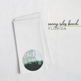 Sunny Isles Beach Florida city skyline with vintage Sunny Isles Beach map - Tea Towel - City Map Skyline