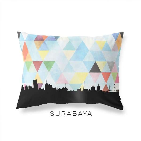 Surabaya Indonesia geometric skyline - Pillow | Lumbar / LightSkyBlue - Geometric Skyline