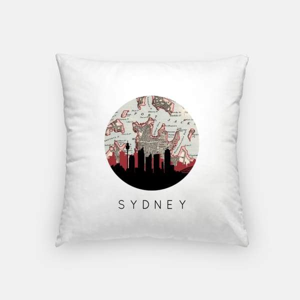Sydney Australia city skyline with vintage Sydney map - Pillow | Square - City Map Skyline