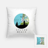 Sylvan Beach New York city skyline with vintage Sylvan Beach map - Pillow | Square - City Map Skyline
