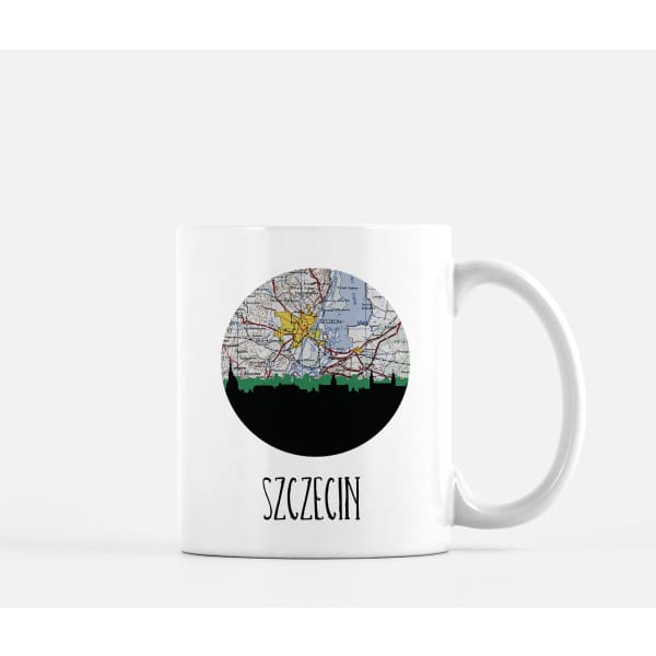 Szczecin Poland city skyline with vintage Szczecin map - Mug | 11 oz - City Map Skyline