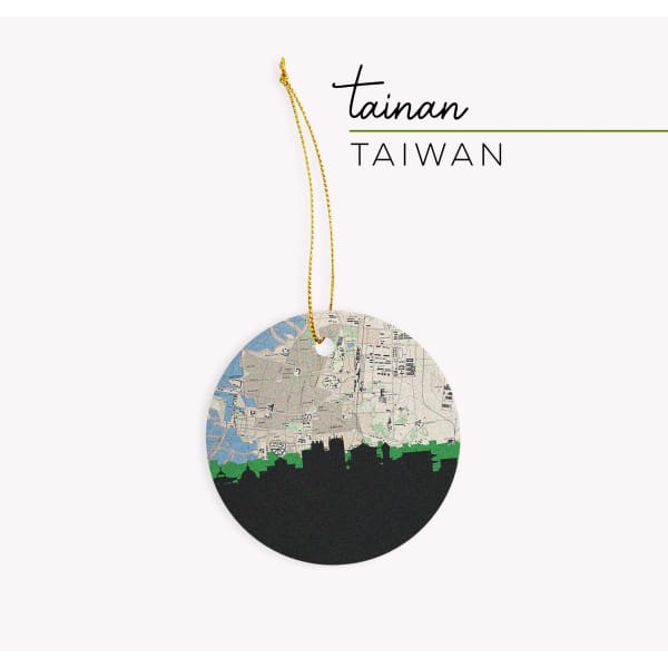 Tainan Taiwan city skyline with vintage Tainan map - Ornament - City Map Skyline