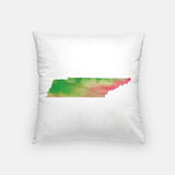 Tennessee state watercolor - Pillow | Square / Pink + Green - State Watercolor