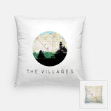 The Villages Florida city skyline with vintage The Villages map - Pillow | Square - City Map Skyline