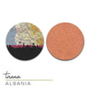 Tirana Albania city skyline with vintage Tirana map - City Map Skyline