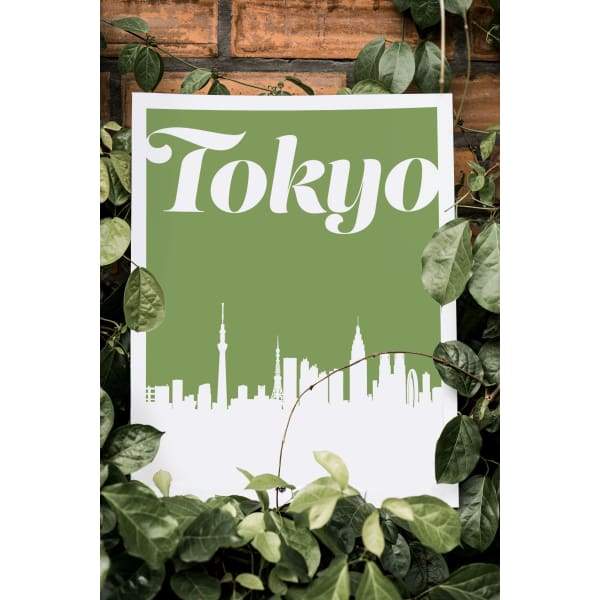 Tokyo Japan retro inspired city skyline - 5x7 Unframed Print / ForestGreen - Retro Skyline