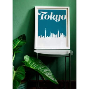 Tokyo Japan retro inspired city skyline - 5x7 Unframed Print / Teal - Retro Skyline