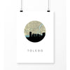 Toledo Ohio city skyline with vintage Toledo map - 5x7 Unframed Print - City Map Skyline