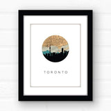 Toronto Ontario city skyline with vintage Toronto map - 5x7 FRAMED Print - City Map Skyline