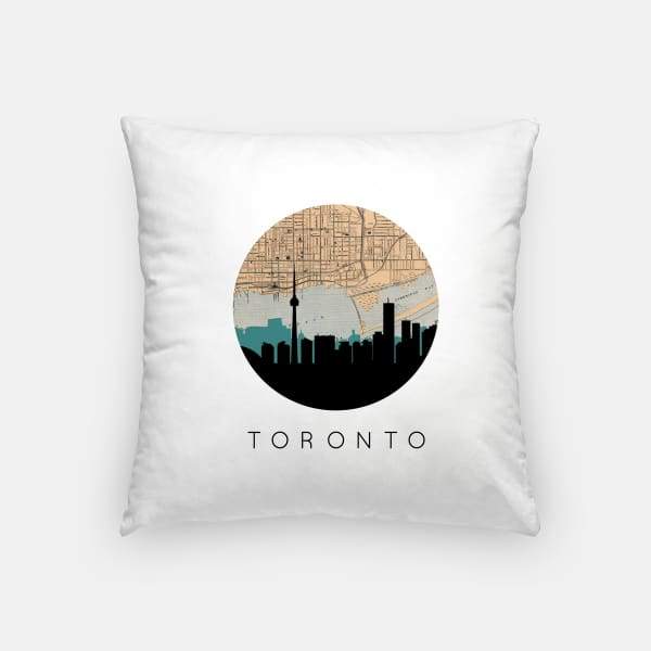 Toronto Ontario city skyline with vintage Toronto map - Pillow | Square - City Map Skyline