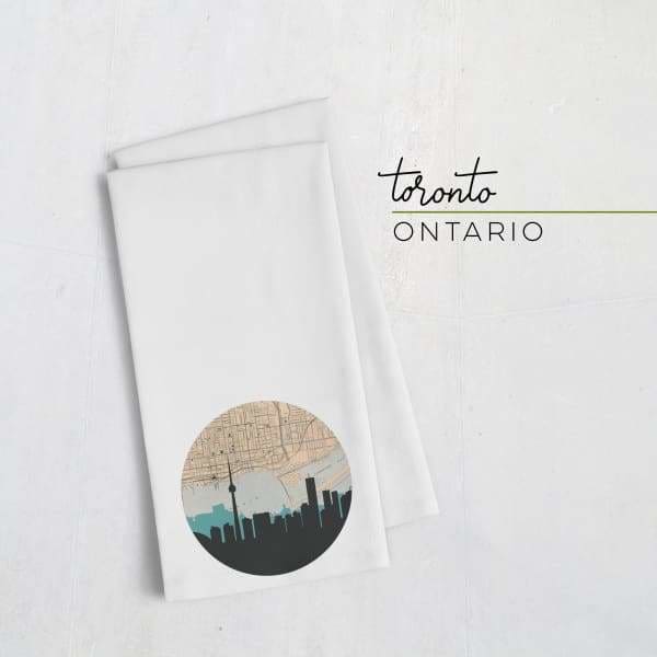 Toronto Ontario city skyline with vintage Toronto map - Tea Towel - City Map Skyline