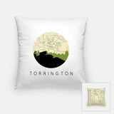 Torrington Connecticut city skyline with vintage Torrington map - Pillow | Square - City Map Skyline