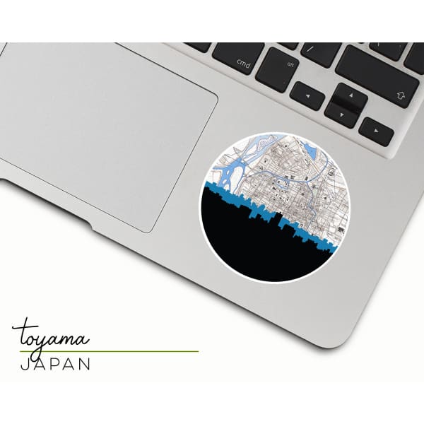 Toyama Japan city skyline with vintage Toyama map - Sticker - City Map Skyline