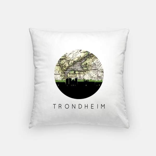 Trondheim city skyline with vintage Trondheim map - Pillow | Square - City Map Skyline