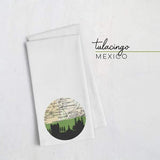 Tulacingo Mexico city skyline with vintage Tulacingo map - Tea Towel - City Map Skyline