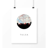 Tulsa Oklahoma city skyline with vintage Tulsa map - 5x7 Unframed Print - City Map Skyline