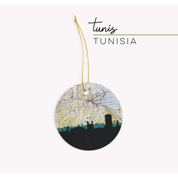 Tunis Tunisia city skyline with vintage Tunis map - Ornament - City Map Skyline