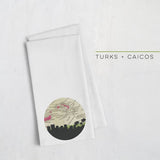 Turks and Caicos skyline with vintage Turks and Caicos map - Tea Towel - City Map Skyline