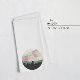 Utica New York city skyline with vintage Utica map - Tea Towel - City Map Skyline