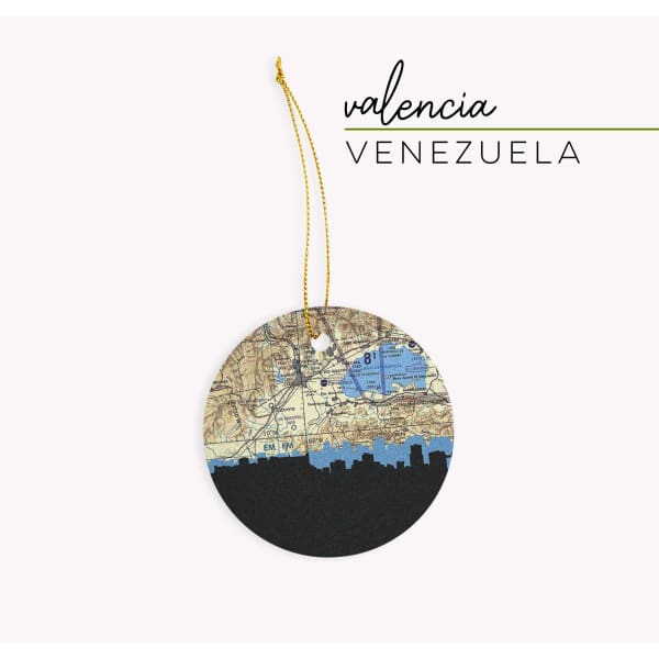 Valencia Venezuela city skyline with vintage Valencia map - Ornament - City Map Skyline