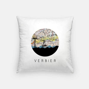 Verbier city skyline with vintage Verbier map - Pillow | Square - City Map Skyline