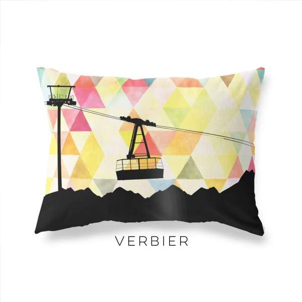 Verbier Switzerland geometric skyline - Pillow | Lumbar / Yellow - Geometric Skyline
