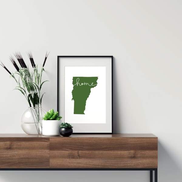Vermont ’home’ state silhouette - 5x7 Unframed Print / DarkGreen - Home Silhouette